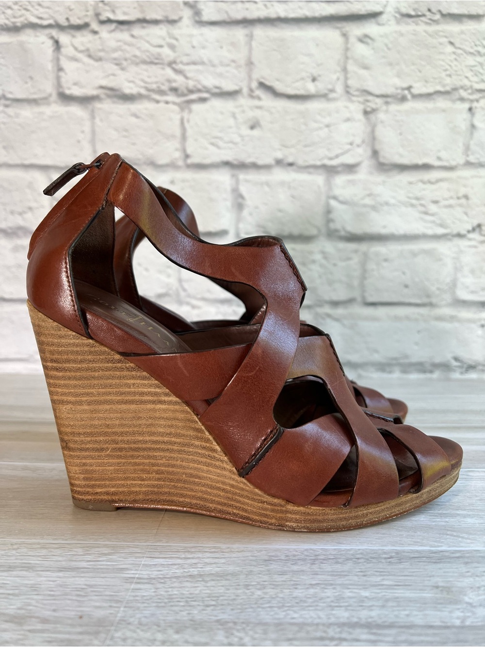 Cole Haan Cognac Leather Wedge Platform Sandals Size 8.5 - Picture 2 of 9